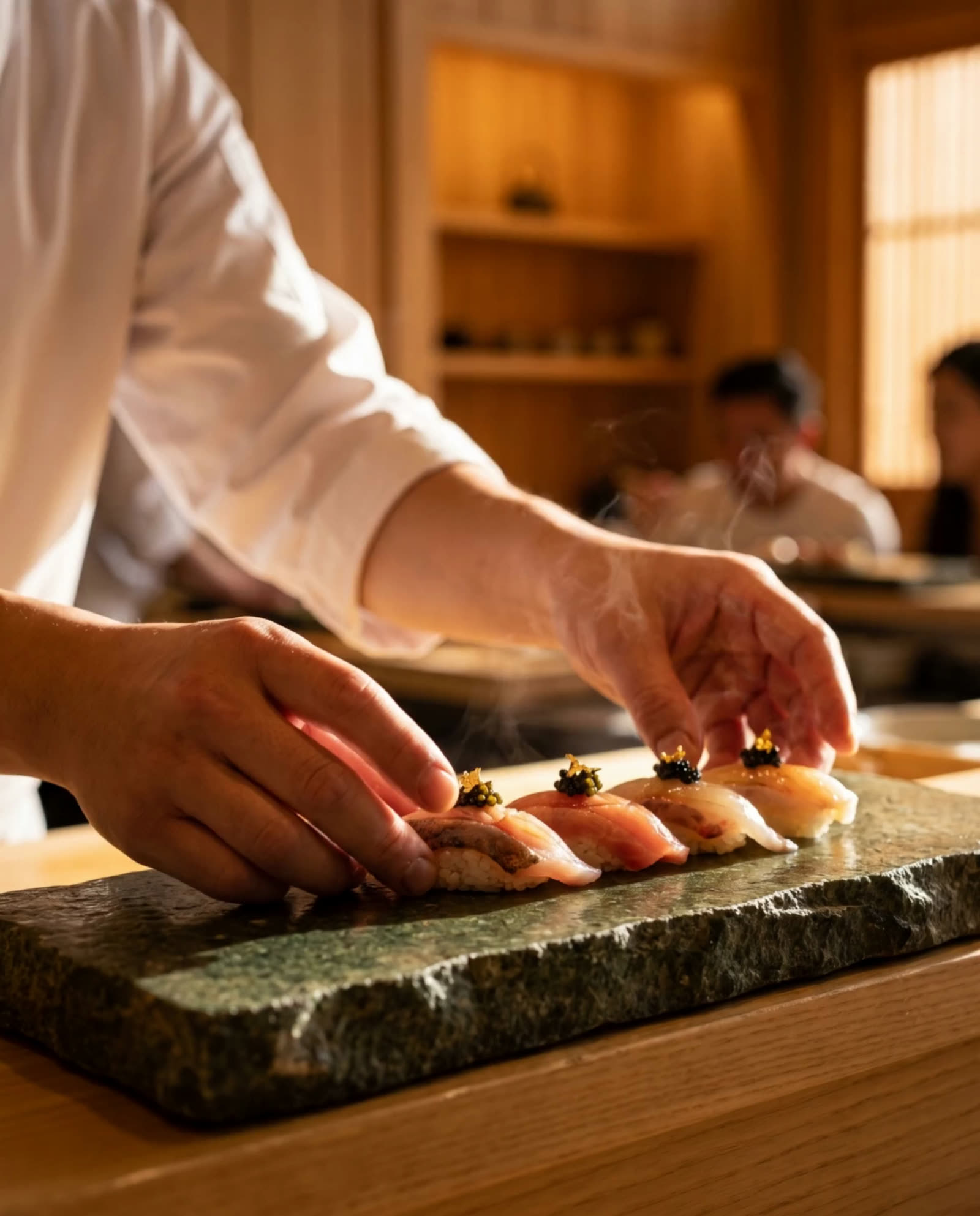 Demonstration frame — the final piece placed at the counter