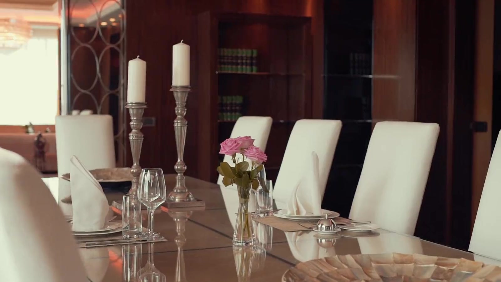 Demonstration frame — a suite interior in warm evening light